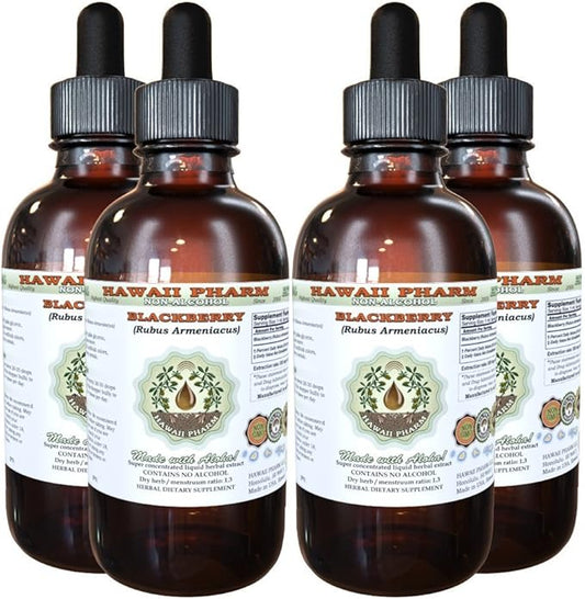 BlackBerry Alcohol-Free Liquid Extract, BlackBerry (Rubus Armeniacus) Root Glycerite Hawaii Pharm Natural Herbal Supplement 4x4 oz