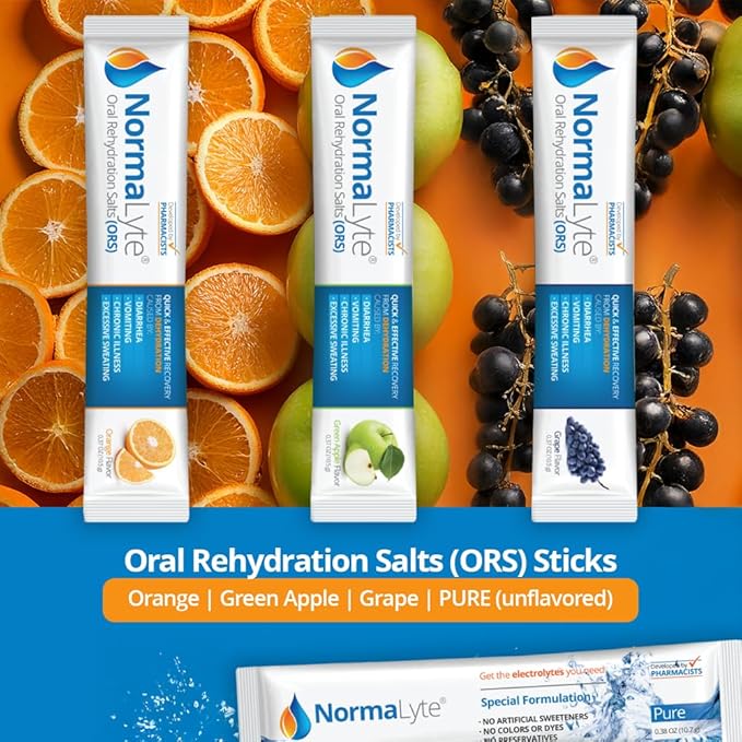 NormaLyte Oral Rehydration Salts- Helps Dietary Management of POTS Syndrome Symptoms-1 Pouches - 30 Sticks (Yields 500mL per Pack)-Pure| Energy Supplements, Potassium Supplement, Dehydration Recovery