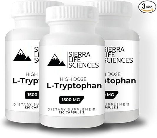 1500mg High Dose L-Tryptophan Max in Easy-to-Swallow Capsules | Gluten-Free, Non-GMO | 40 Servings (3-Pack)