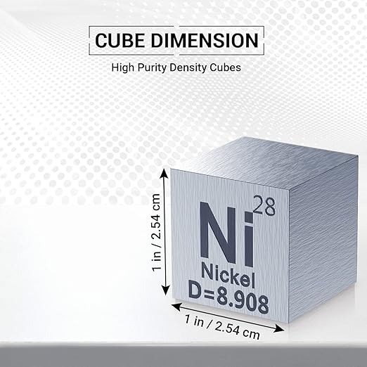 Nickel Cube - Metal Element Cubes - Laser Engraved Density Cube Set for a Periodic Table of Elements Collection - (Nickel, 1 inch)