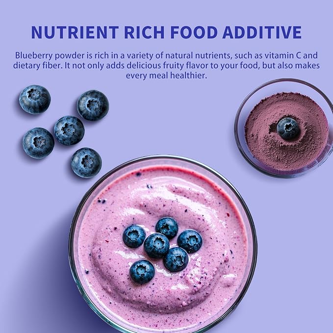 Blueberry Powder, 6.7OZ Freeze Dried Blueberry Pow der, Freeze Dried Fruit Powder, No Sugar & Additives, Great for Oatmeal, Cereal, Yogurt, Ice Cream, Pudding, Cookies, Cakes