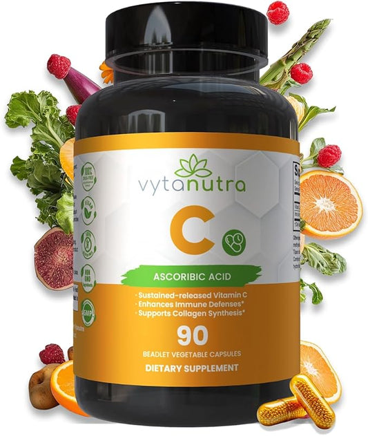 Immune Support Vitamin C – with Iron, Non-GMO, Vegan, Gluten-Free, Slow Release Beadlet Capsules, 90 Count