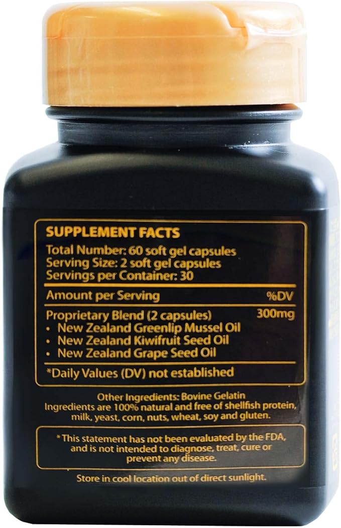 Omega 3 New Zealand Green Lipped Mussel Oil Soft Cap for Joint Support & Mobility, Heart & Immune Support, No Fishy Aftertaste, 1-Pack, 60Soft Capsules, 2-Soft Cap Per Day, 30 Day Supply