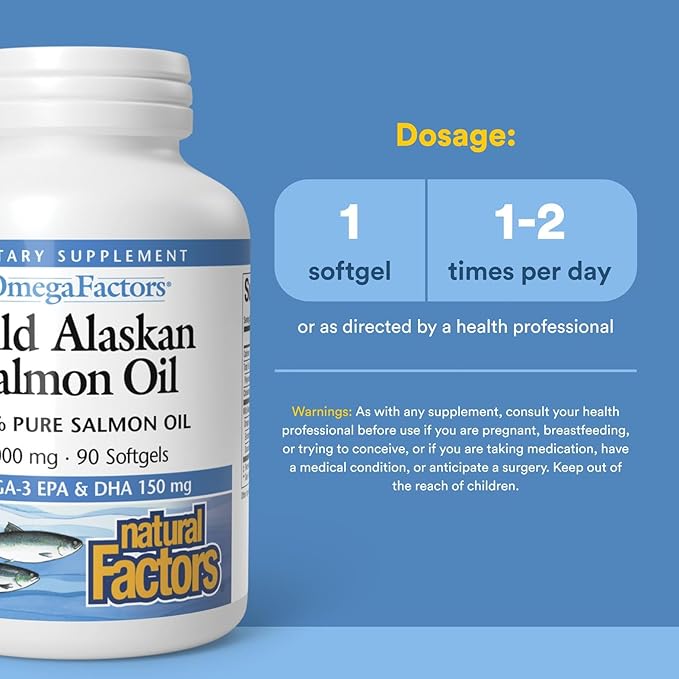 Omega Factors by Natural Factors, Wild Alaskan Salmon Oil, Supports Heart and Brain Health with Omega-3 DHA and EPA, 90 Softgels