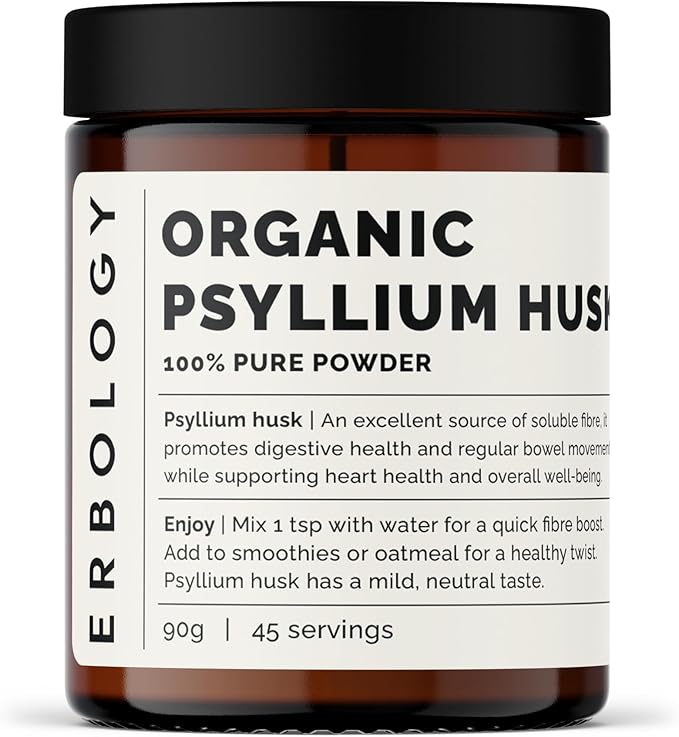 Erbology Organic Psyllium Husk Powder 3.2 oz - 45 Servings - Promotes Digestive Health and Regular Bowel Movements - Sustainably Sourced Straight from Farm in India - Small Batch - Vegan - GMO-Free