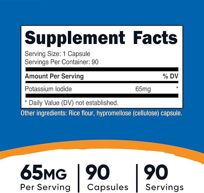 Nutricost Potassium Iodide (KI), 90 Capsules, 65mg Potassium Iodide Per Serving, Vegetarian, Non-GMO & Gluten Free