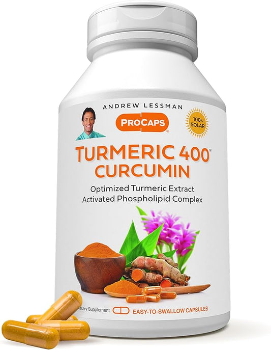 ANDREW LESSMAN Turmeric 400mg - 60 Capsules - 95% Curcuminoids as Phospholipid Complex for Optimum Benefits and Absorption, High Potency Standardized Extract, Small Easy to Swallow Capsules