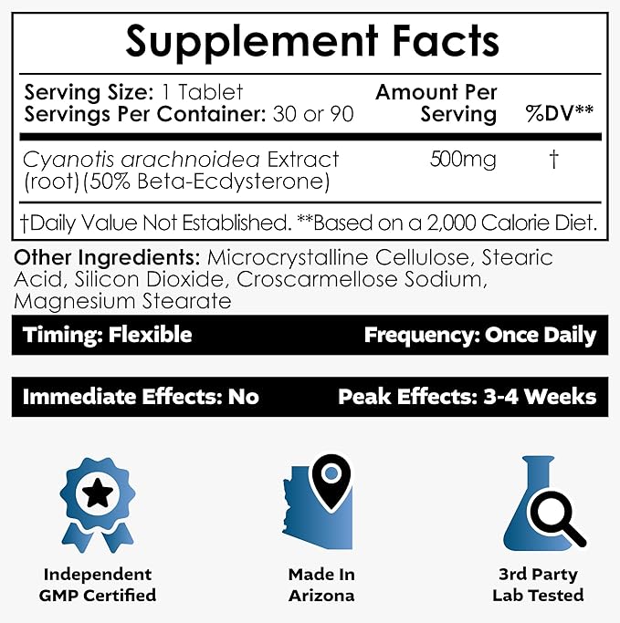 Nootropics Depot Beta Ecdysterone/20-Hydroxyecdysone 50% Tablets | 500mg | Cyanotis Arachnoidea Extract | Phytoecdysteroid | 90 Count