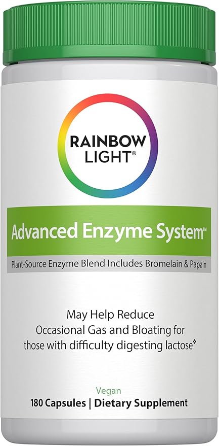 Rainbow Light Advanced Enzyme System, Plant-Source Enzyme Blend, 180 Capsules (Package May Vary)
