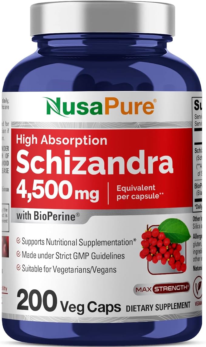 NusaPure Schizandra Berries 20:1 Extract, 225 mg Equivalent to 4500mg, 200 Vegan Capsules (Non-GMO, Bioperine)