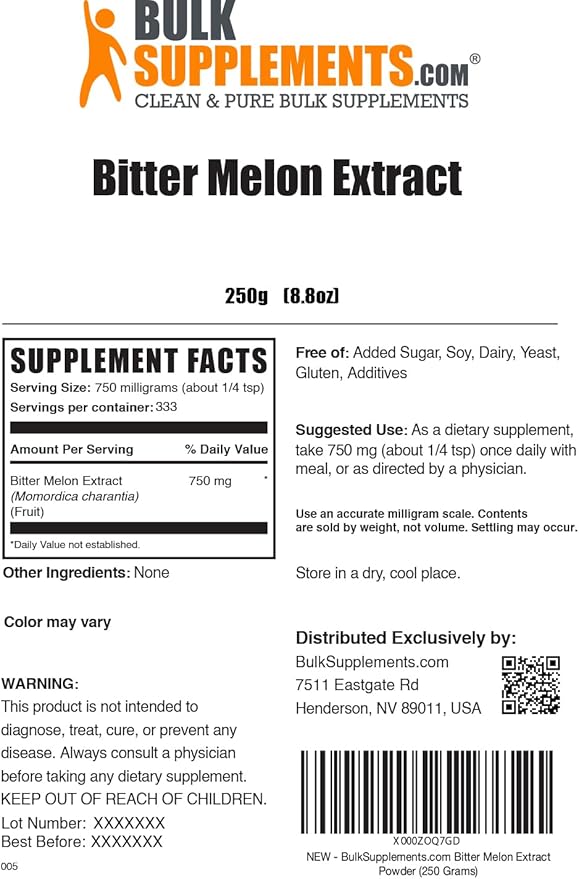 BulkSupplements.com Bitter Melon Extract Powder - Bitter Melon Supplement, Bitter Gourd Extract - Herbal Supplement, Gluten Free, 750mg per Serving, 250g (8.8 oz) (Pack of 1)