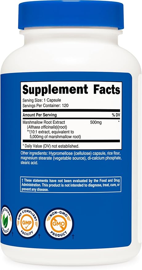 Nutricost Marshmallow Root 5000mg Equivalent, 120 Vegetarian Capsules - Gluten Free & Non-GMO - from 500mg of 10:1 Extract