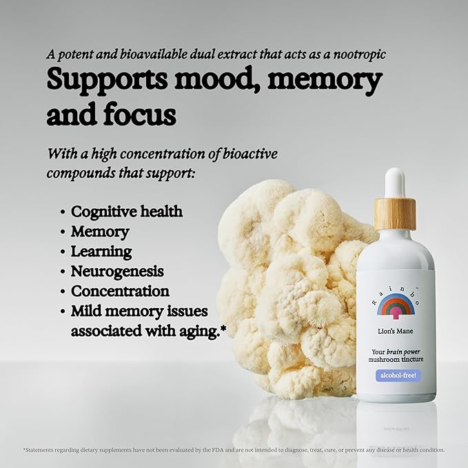 Lion's Mane Mushroom Tincture - Alcohol Free - Dual Extract Mushroom Supplement - Brain Support, Focus, Memory, Liquid Lion's Mane Supplement, Vegan, Non GMO, 3.4 fl oz