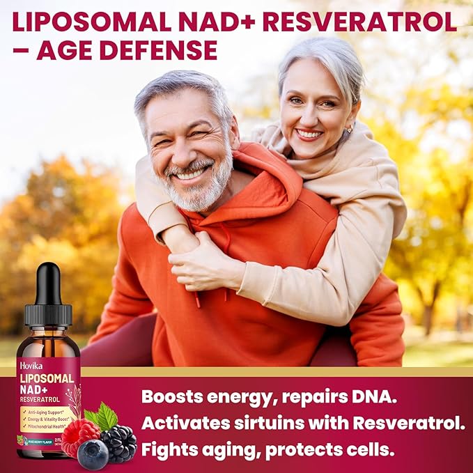 2 Pack Liposomal NAD Supplement - 1200mg NAD+ Liquid Drops for Women & Men with Resveratrol, Black Pepper Extract - Support Anti-Aging, Brain & Cellular Mitochondrial Health - Mixed Berry Flavor
