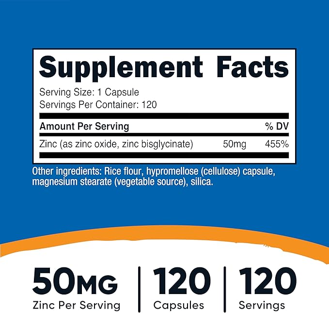 Nutricost Zinc Bisglycinate (50mg) 120 Vegan Capsules - GMO-Free, Gluten-Free Supplement