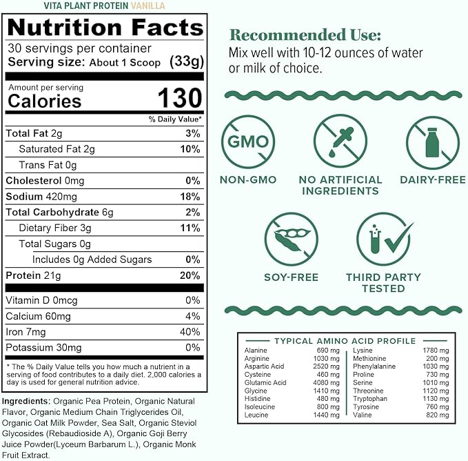 Organic Plant Based Protein for Women Complete Vegan Protein Powder with BCAAs & MCTs Plant-Based 21g, Dairy-Free, Gluten-Free, No Added Sugar, Supports Muscle Recovery (Vanilla Flavored, 30 Servings)
