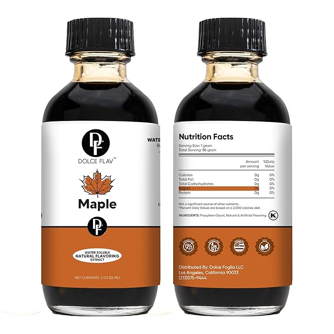 Dolce Flav Maple Extract - 2 Ounce Water-Soluble Multipurpose Flavoring Ideal for Baked Goods, Beverages, Coffee, Desserts & Ice Cream - Perfect Kitchen Gift for Holidays