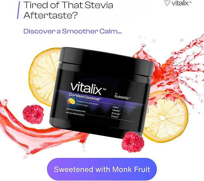 Vitalix Cortisol Cocktail–Premium Calm Drink Mix | Cortisol Supplements for Women & Men + Cortisol Detox | Ashwagandha KSM 66, Magnesium Glycinate, L Theanine | Raspberry Lemonade – 30 Servings