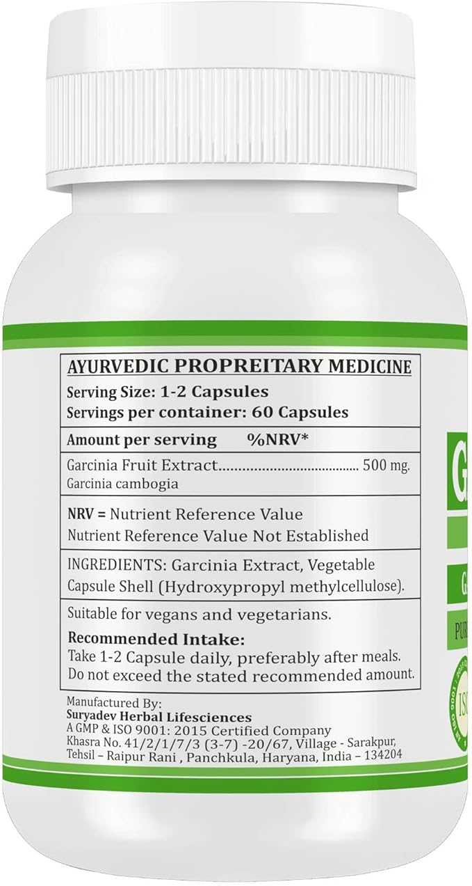 Natural and Pure Herbal Garcinia CAMBOGIA (Garcinia) Extract Capsules | Highest Potency, 100% Herbal Product | Pack of 60 X 500 mg. Veg. Capsules (Pack of 1 Jar)
