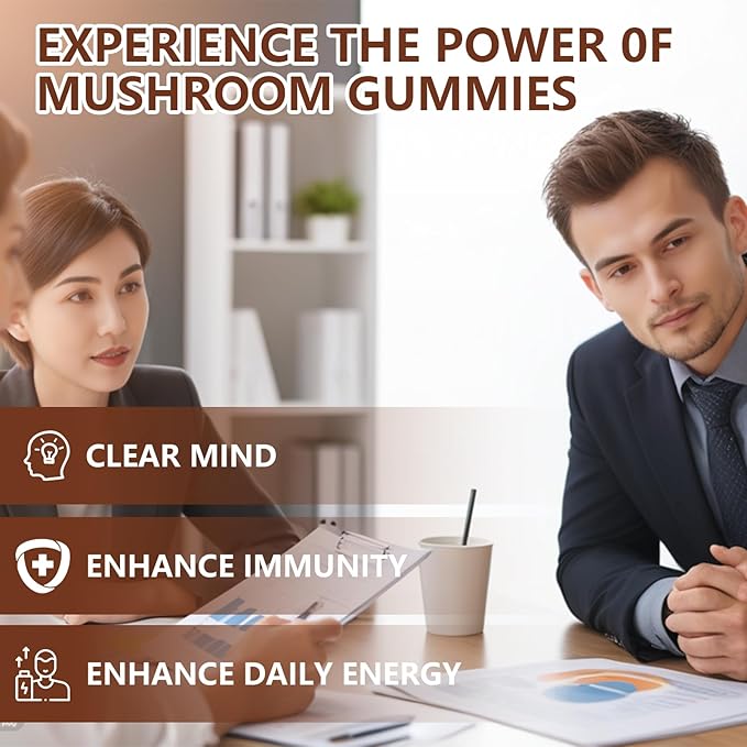 2 Pack 5000MG Mushroom Gummies - 10-in-1 Blend Mushroom Complex Supplement containing Lion's Mane, Immunity, Focus & Energy, Support Adults & Kids, 120 Cts