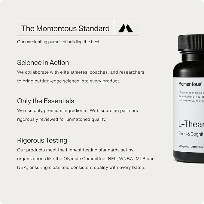 Momentous L-Theanine Supplement - 200 mg Capsules to Promote Relaxation & Focus - NSF Certified for Sport - GMO- & Gluten-Free - 60 Servings