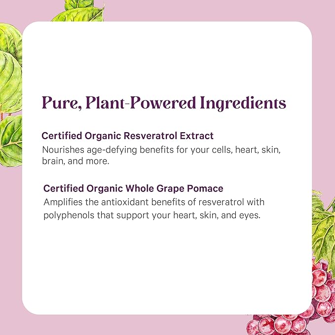 PURE SYNERGY SuperPure Resveratrol Extract | Organic Resveratrol Supplement | Antioxidant Trans-Resveratrol Extract with Grape Polyphenols | for Healthy Aging, Heart, and Skin Health (60 Capsules)