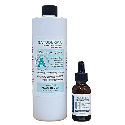 Hydrodermabrasion Solutions | Revitalizing Antioxidant Serum for Hydro Dermabrasion Machine and Oxygen Facial, Revita-A-Tone, 16 oz | and Hyaluronic Acid Serum with Vitamin C, 1oz, by Natuderma