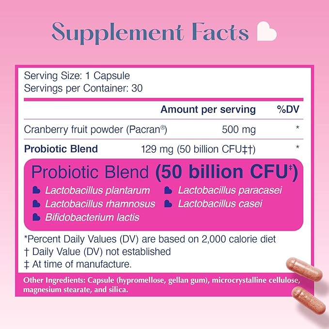 LOVEBUG Yeast + Vaginal pH Support | Clinically Studied Ingredients for Yeast & UTIs | Multi Strain 50 Billion CFU | 30 Capsules