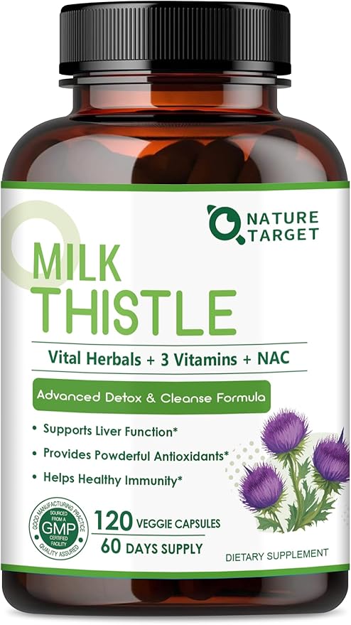 NATURE TARGET Milk Thistle Supplement for Liver Cleanse Detox & Repair, Support Supplement with 350mg of 30:1 Milk Thistle Extract Equivalent to 10500mg, 120 Veggie Capsules(60 Days Supply)