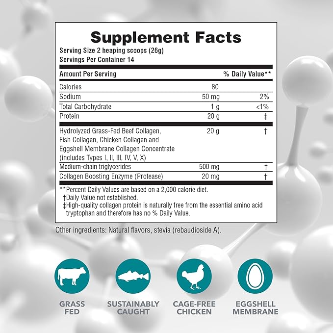 Natures Plus Collagen Peptides, Vanilla - 0.8 lb Powder - Hair, Skin, Nail & Joint Health, Immune System Support - Non-GMO, Gluten Free - 14 Servings