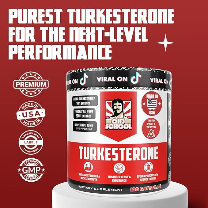 Old School Labs Testosterone Supplement for Men – Turkesterone 1500mg Max Potency + Tongkat Ali & BioPerine® – Muscle Growth, Recovery, Drive & Stamina – 120 Caps, 40 Servings