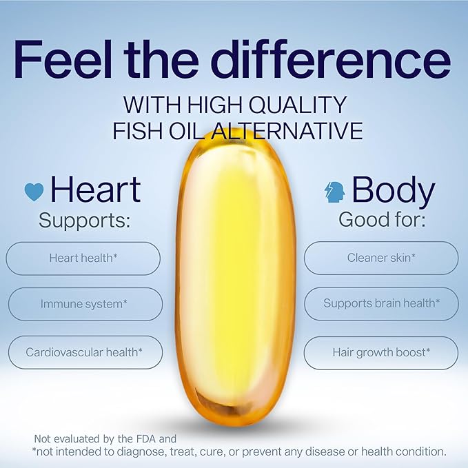 Plant Based Fish Oil Alternative YES Omega 3 & 6 Fatty Acid - Burpless - DHA, EPA, SDA - Cholesterol, Heart, Skin, Energy, Eyes, Immunity Support by YES (120 Gel caps)