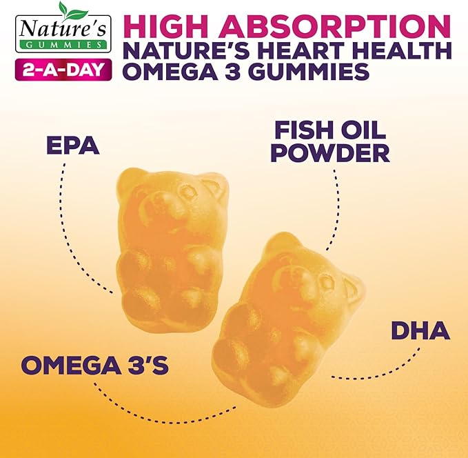 Omega 3 Fish Oil Gummies Triple Strength Vitamin - DHA & EPA with Fatty Acids for Heart Health, Joint, Brain Support Fish Oil Omega-3 Supplement Nature's High Absorption Orange Flavor Gummy, 60 Count