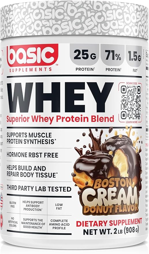 Whey Protein Powder, 25g Protein, Complete Amino Acid Profile, Gluten-Free, Low Fat, RBST-Free, Supports Muscle Recovery & Antibody Health (2 Pound, Boston Cream Donut)