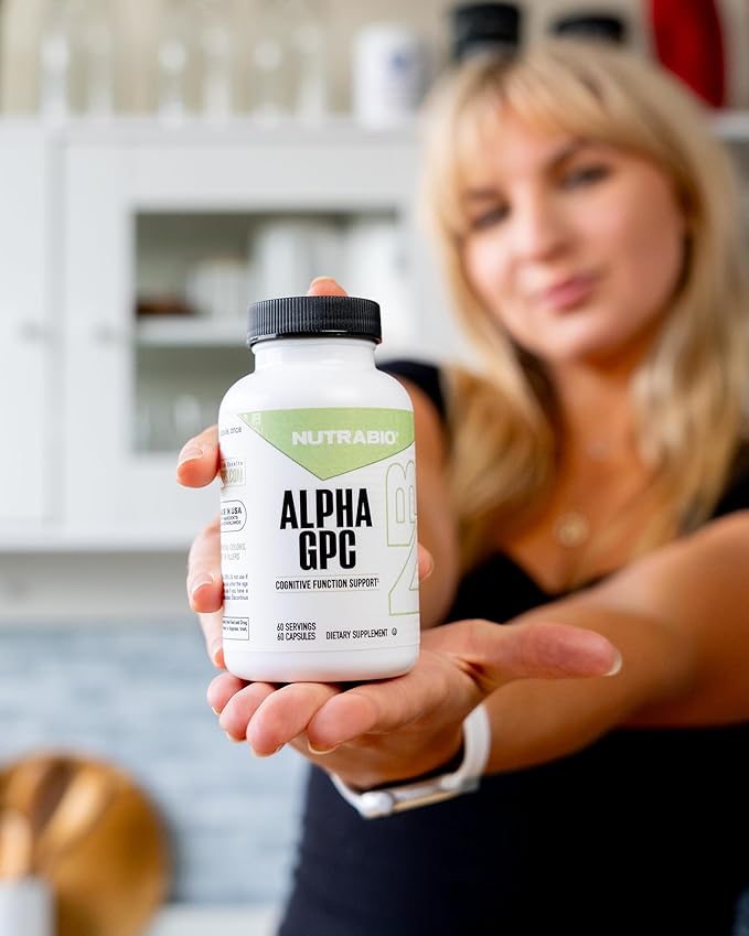 NutraBio Alpha GPC, Brain Support & Improved Memory Function, 300mg - 60 Vegetable Capsules