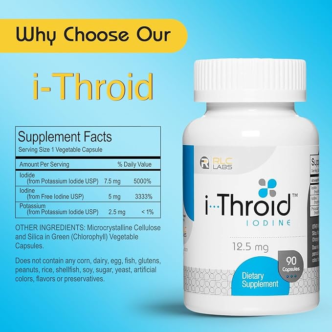RLC Labs i-Throid 12.5 mg - Thyroid Supplements for Hypothyroidism, Iodide Supplements for Thyroid, Support Healthy Metabolism, Thyroid Support for Women and Men - 90 Vegetarian Capsules (Pack of 2)
