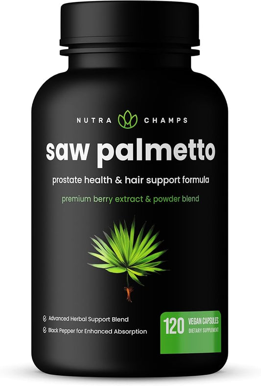 NutraChamps Saw Palmetto Supplement for Prostate Health [Extra Strength] 600mg Complex with Extract, Berry Powder & Herbs - Supports Healthy Urination Frequency, 120 Capsules