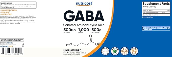 Nutricost Pure GABA 500G Powder (Gamma Aminobutyric Acid) (500 Grams/1.1 pounds)