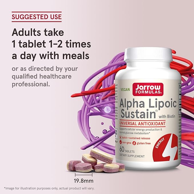 Jarrow Formulas Alpha Lipoic Sustain with Biotin, 300 mg Alpha Lipoic Acid, Universal Antioxidant, Dietary Supplement, 60 Vegan Tablets, Up to a 60 Day Supply