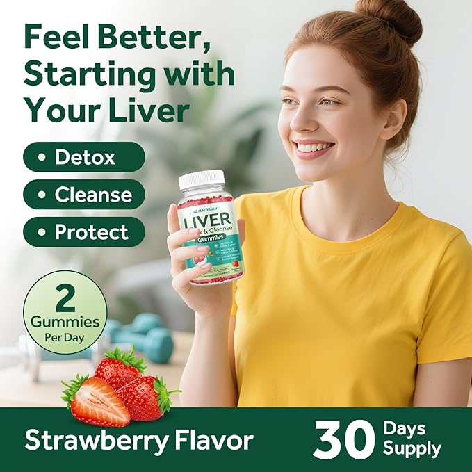 Liver Cleanse Detox & Repair Gummies, Milk Thistle Supplement with NAC, Alpha Lipoic Acid, Dandelion Root, Artichoke Leaf for Liver Detox Support, Antioxidant, Immune Support, Strawberry Flavor 60ct