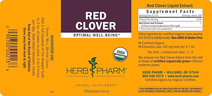 Herb Pharm Certified Organic Red Clover Liquid Extract - 4 Ounce