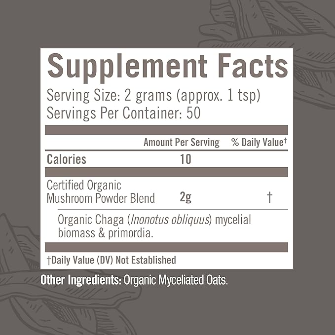 OM MUSHROOM SUPERFOOD Chaga Organic Mushroom Powder, 3.5 Ounce, 50 Servings, US Grown, Sacred Antioxidants & Immune Support, Superfood Mushroom Supplement