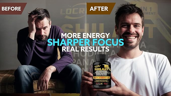 Shilajit Capsules for Men & Women, 8 in 1, with Shilajit 18000 mg, Ashwagandha, Ginseng, Ginkgo, Rhodiola, Cordiceps, Natural Energy & Stamina Supplement for Men, 60 Capsules.
