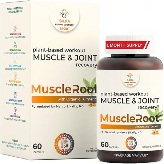 Natural Muscle & Joint Recovery Supplement | Plant-Based Post-Workout Inflammation Support, Muscle Relaxer with Organic Turmeric, Frankincense & Nopal Cactus | 60 Capsules by Sana Herbal