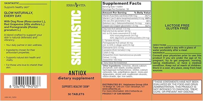Skintastic Antiox 30 Tablets - Dietary Supplement with Antioxidant Properties, Beta Carotene, Astaxanthin, Coenzyme Q10, Lycopene and Selenium to Support Healthy Skin