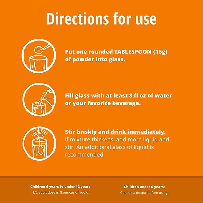 Sugar-Free Psyllium Husk Fiber Powder, Orange Flavored 19 oz