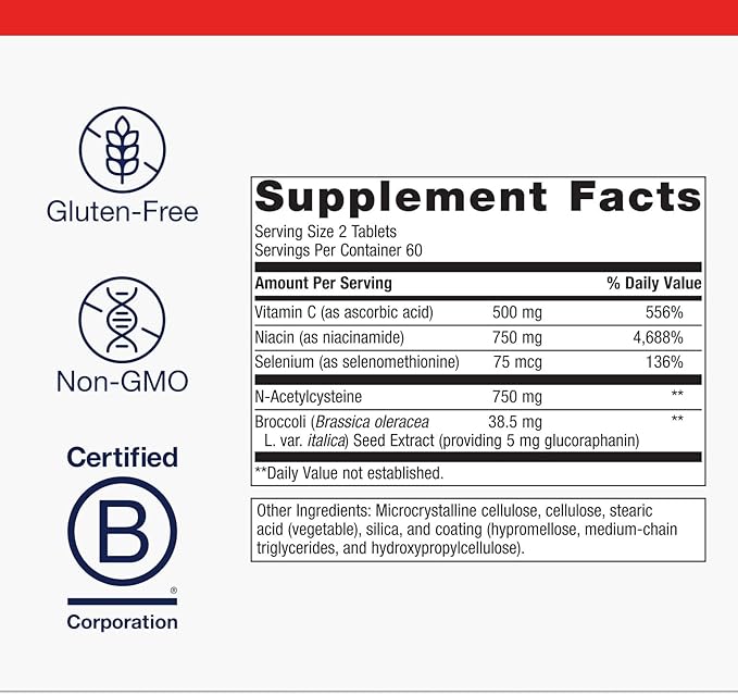 Metagenics GlutaClear - Advanced Glutathione Support* - 750 mg Niacin - Potent Antioxidant Support* - with Broccoli Seed Extract & Vitamin C - Non-GMO & Gluten Free - 120 Tablets