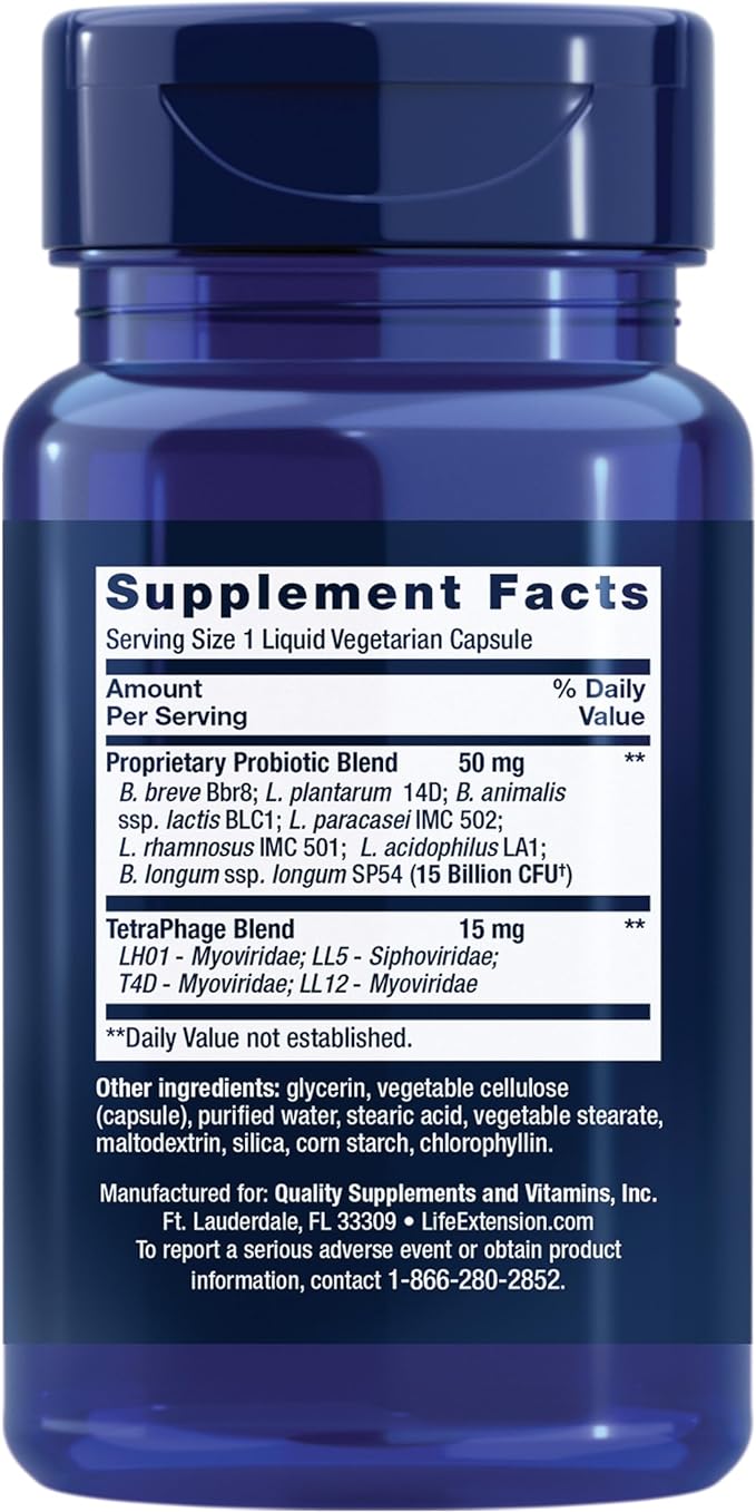 Life Extension FLORASSIST GI with Phage Technology, digestive health, probiotic support, nutrient absorption, 7 probiotic strains, bacteriophage blend, 30 liquid vegetarian capsules