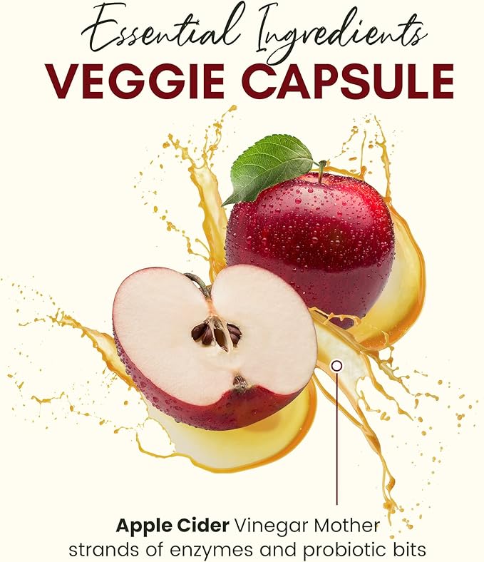 Organic Apple Cider Vinegar with The Mother – 1200mg Capsules for Optimal Wellness, Gluten-Free, Non-GMO, 120 Veggie Capsules – Zealthy Life