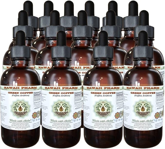 Green Coffee Alcohol-Free Liquid Extract, Green Coffee (Coffea Arabica) Dried Bean Glycerite Hawaii Pharm Natural Herbal Supplement 15x4 oz